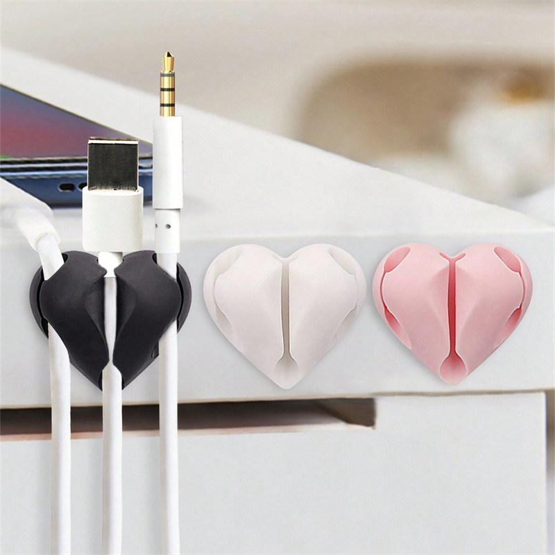 Cable Staple Clip - 2pcs Heart-Shaped Mini Cable Winder Organizer