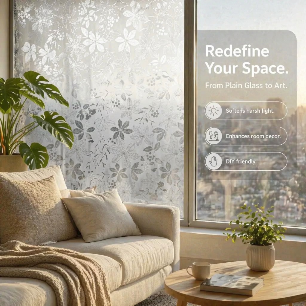 Watercolor Purple Floral Self- - đánh giá và giá Window Insulation Film